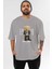 Teddy Bear Portland Ön Baskılı Gri Oversize T-Shirt Unisex Erkek Kadın Bisiklet Yaka 1