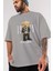Teddy Bear Portland Ön Baskılı Gri Oversize T-Shirt Unisex Erkek Kadın Bisiklet Yaka 3