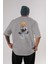 Teddy Bear I Need My Space Arka Baskılı Gri Oversize T-Shirt Unisex Erkek Kadın Bisiklet Yaka 1