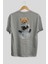 Teddy Bear I Need My Space Arka Baskılı Gri Oversize T-Shirt Unisex Erkek Kadın Bisiklet Yaka 2