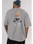 Teddy Bear I Need My Space Arka Baskılı Gri Oversize T-Shirt Unisex Erkek Kadın Bisiklet Yaka 5