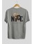 Teddy Nıce To Meet You Arka Baskılı Gri Oversize T-Shirt Unisex Erkek Kadın Bisiklet Yaka 2