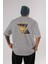 Summer Vibes Yazılı Arka Baskılı Gri Oversize T-Shirt Unisex Erkek Kadın Bisiklet Yaka 1