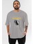 Moon Ön Baskılı Gri Oversize T-Shirt Unisex Erkek Kadın Bisiklet Yaka 1