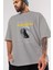 Moon Ön Baskılı Gri Oversize T-Shirt Unisex Erkek Kadın Bisiklet Yaka 3