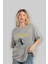 Moon Ön Baskılı Gri Oversize T-Shirt Unisex Erkek Kadın Bisiklet Yaka 4
