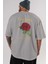 Studio Shodwe Rose Arka Baskılı Gri Oversize T-Shirt Unisex Erkek Kadın Bisiklet Yaka 5