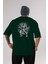 Ryu Arka Baskılı Zümrüt Yeşili Oversize T-Shirt Erkek Kadın Bisiklet Yaka 1