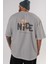 Teddy Nıce To Meet You Arka Baskılı Gri Oversize T-Shirt Unisex Erkek Kadın Bisiklet Yaka 5