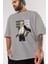 Sanji Ön Baskılı Gri Oversize T-Shirt Unisex Erkek Kadın Bisiklet Yaka 3
