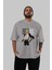 Sanji Ön Baskılı Gri Oversize T-Shirt Unisex Erkek Kadın Bisiklet Yaka 5