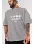 Never Look Back Yazılı Ön Baskılı Gri Oversize T-Shirt Unisex Erkek Kadın Bisiklet Yaka 3
