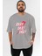 Okay Ön Baskılı Gri Oversize T-Shirt Unisex Erkek Kadın Bisiklet Yaka 1