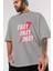 Okay Ön Baskılı Gri Oversize T-Shirt Unisex Erkek Kadın Bisiklet Yaka 3