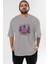 Cute Fun Colorful Heart Ön Baskılı Gri Oversize T-Shirt Unisex Erkek Kadın Bisiklet Yaka 1