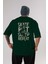 Skate Eat Sleep Repeat Arka Baskılı Zümrüt Yeşili Oversize T-Shirt Erkek Kadın Bisiklet Yaka 1
