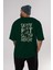 Skate Eat Sleep Repeat Arka Baskılı Zümrüt Yeşili Oversize T-Shirt Erkek Kadın Bisiklet Yaka 5