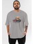 Teddy Bear Street King Ön Baskılı Gri Oversize T-Shirt Unisex Erkek Kadın Bisiklet Yaka 1