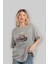 Teddy Bear Street King Ön Baskılı Gri Oversize T-Shirt Unisex Erkek Kadın Bisiklet Yaka 4