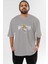 Teddy Bear Freakıng Rich Ön Baskılı Gri Oversize T-Shirt Unisex Erkek Kadın Bisiklet Yaka 1