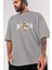 Teddy Bear Freakıng Rich Ön Baskılı Gri Oversize T-Shirt Unisex Erkek Kadın Bisiklet Yaka 3
