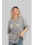 Teddy Bear Freakıng Rich Ön Baskılı Gri Oversize T-Shirt Unisex Erkek Kadın Bisiklet Yaka 4