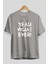 Yeah What Ever Yazılı Ön Baskılı Gri Oversize T-Shirt Unisex Erkek Kadın Bisiklet Yaka 2