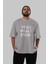 Yeah What Ever Yazılı Ön Baskılı Gri Oversize T-Shirt Unisex Erkek Kadın Bisiklet Yaka 5
