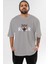 Teddy Bear Roar Ön Baskılı Gri Oversize T-Shirt Unisex Erkek Kadın Bisiklet Yaka 1