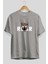 Teddy Bear Roar Ön Baskılı Gri Oversize T-Shirt Unisex Erkek Kadın Bisiklet Yaka 2
