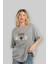 Teddy Bear Roar Ön Baskılı Gri Oversize T-Shirt Unisex Erkek Kadın Bisiklet Yaka 4