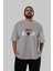 Teddy Bear Roar Ön Baskılı Gri Oversize T-Shirt Unisex Erkek Kadın Bisiklet Yaka 5