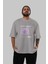 Live Is Great Yazılı Ön Baskılı Gri Oversize T-Shirt Unisex Erkek Kadın Bisiklet Yaka 5