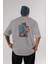 Captain America (2) Arka Baskılı Gri Oversize T-Shirt Bisiklet Yaka Pamuk Erkek Kadın 1