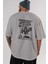 Ufo Arka Baskılı Gri Oversize T-Shirt Unisex Erkek Kadın Bisiklet Yaka 5