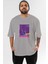 Future Streetwear Ön Baskılı Gri Oversize T-Shirt Unisex Erkek Kadın Bisiklet Yaka 1