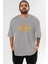 Challenger Yazılı Ön Baskılı Gri Oversize T-Shirt Unisex Erkek Kadın Bisiklet Yaka 1