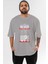 Never Give Up 2 Yazılı Ön Baskılı Gri Oversize T-Shirt Unisex Erkek Kadın Bisiklet Yaka 1
