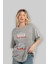 Never Give Up 2 Yazılı Ön Baskılı Gri Oversize T-Shirt Unisex Erkek Kadın Bisiklet Yaka 4