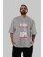 Never Give Up 2 Yazılı Ön Baskılı Gri Oversize T-Shirt Unisex Erkek Kadın Bisiklet Yaka 5