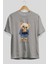 Teddy Bear Born With Style Ön Baskılı Gri Oversize T-Shirt Unisex Erkek Kadın Bisiklet Yaka 2