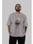 Teddy Bear Born With Style Ön Baskılı Gri Oversize T-Shirt Unisex Erkek Kadın Bisiklet Yaka 5