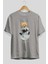 Teddy Bear I Need My Ön Baskılı Gri Oversize T-Shirt Unisex Erkek Kadın Bisiklet Yaka 2