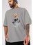 Teddy Bear I Need My Ön Baskılı Gri Oversize T-Shirt Unisex Erkek Kadın Bisiklet Yaka 3