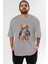 Teddy Bear Robot Ön Baskılı Gri Oversize T-Shirt Unisex Erkek Kadın Bisiklet Yaka 1