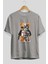 Teddy Bear Robot Ön Baskılı Gri Oversize T-Shirt Unisex Erkek Kadın Bisiklet Yaka 2