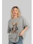 Teddy Bear Robot Ön Baskılı Gri Oversize T-Shirt Unisex Erkek Kadın Bisiklet Yaka 4