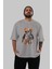 Teddy Bear Robot Ön Baskılı Gri Oversize T-Shirt Unisex Erkek Kadın Bisiklet Yaka 5