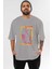 Let's Rock Yazılı Ön Baskılı Gri Oversize T-Shirt Unisex Erkek Kadın Bisiklet Yaka 1