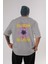 Bloom Yazılı Arka Baskılı Gri Oversize T-Shirt Unisex Erkek Kadın Bisiklet Yaka 1